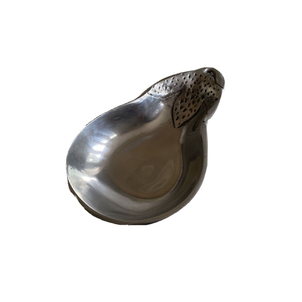Pewter Pear Shaped Dish With Textured Leaf & Stem Design